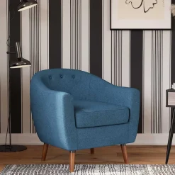 Retro Sessel in Blau und Walnuss Braun - Enlina