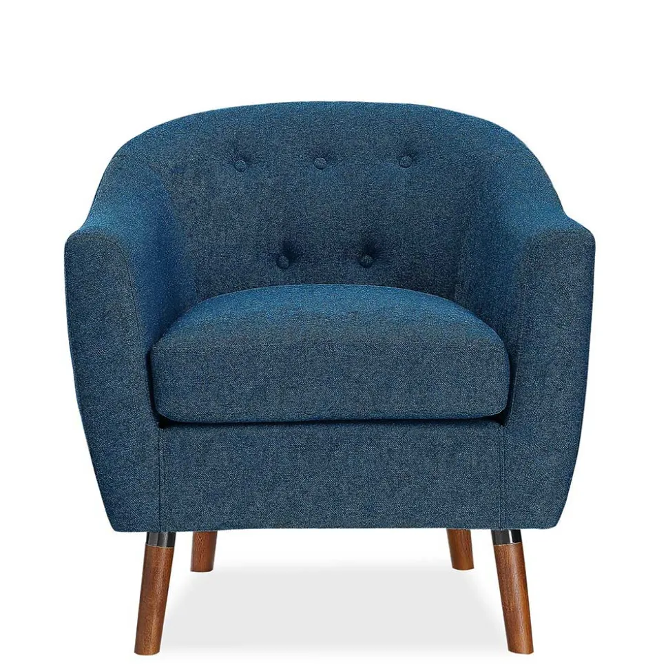 Retro Sessel in Blau und Walnuss Braun - Enlina