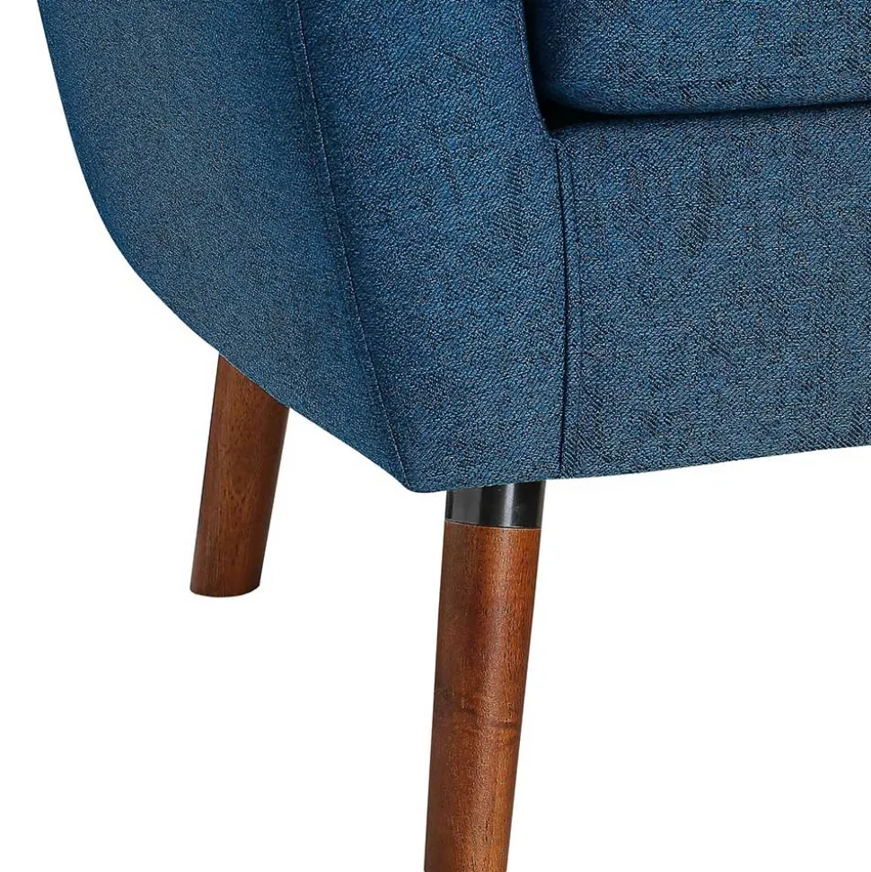 Retro Sessel in Blau und Walnuss Braun - Enlina