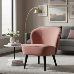 Retro Vintage Sessel in Altrosa Samt - Ventura