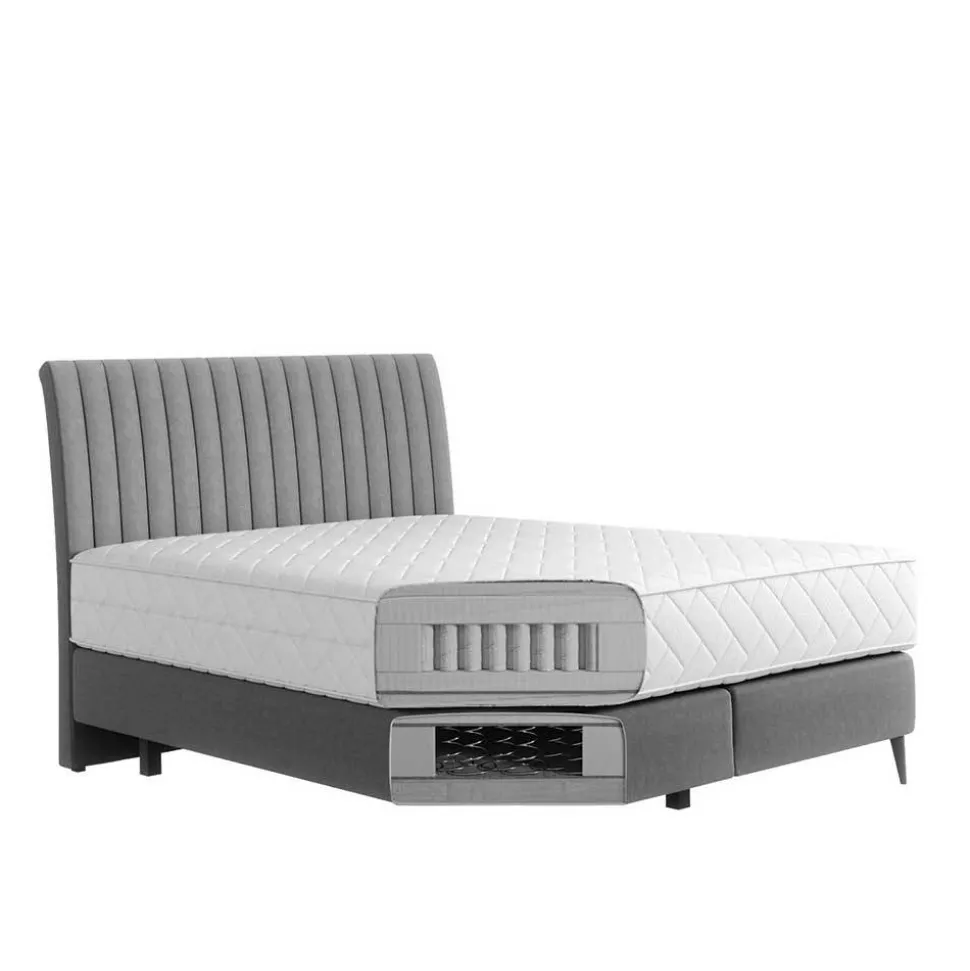 Retrodesign Boxspringbett in Beige Velours - Hannah