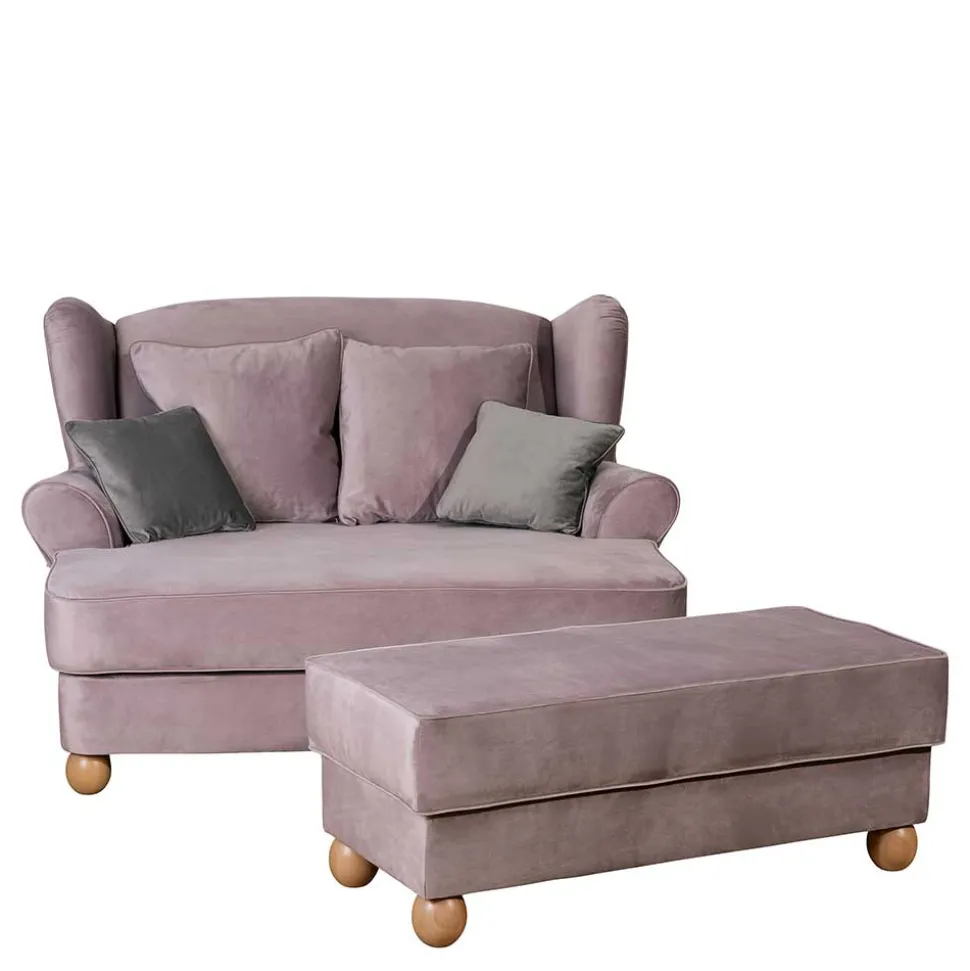 Rosa Komfortsessel mit Fußhocker - Garcia