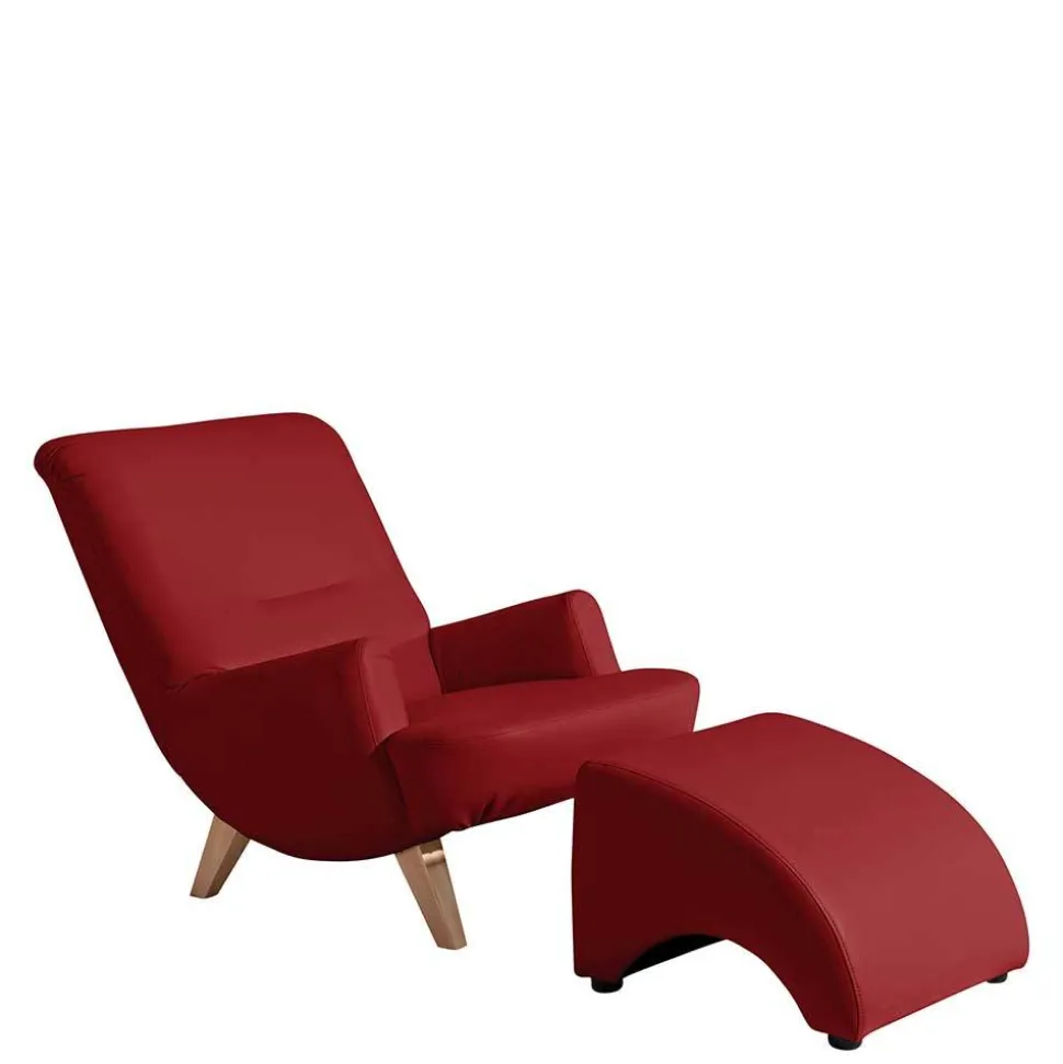 Roter Kunstledersessel mit Buche Beinen - Systrem