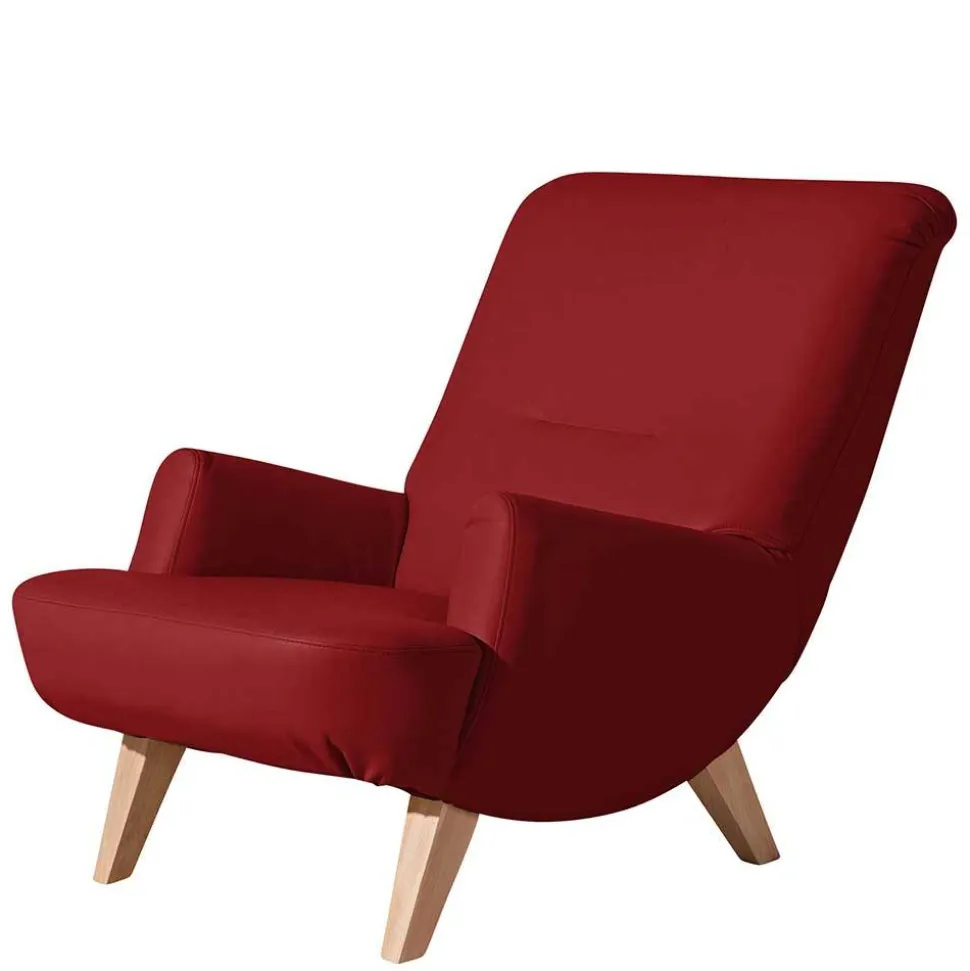Roter Kunstledersessel mit Buche Beinen - Systrem