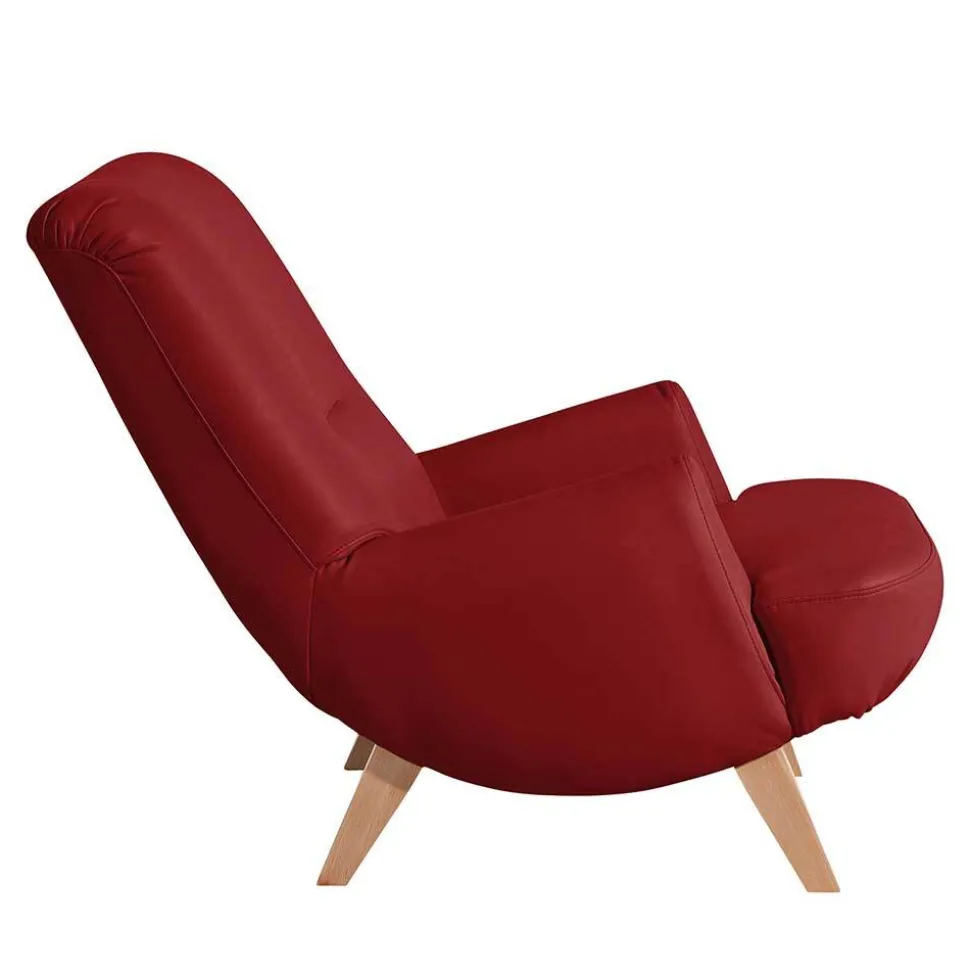 Roter Kunstledersessel mit Buche Beinen - Systrem