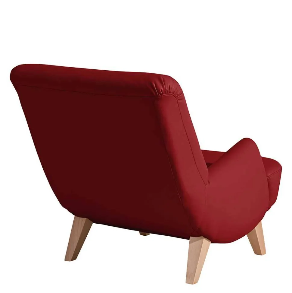 Roter Kunstledersessel mit Buche Beinen - Systrem