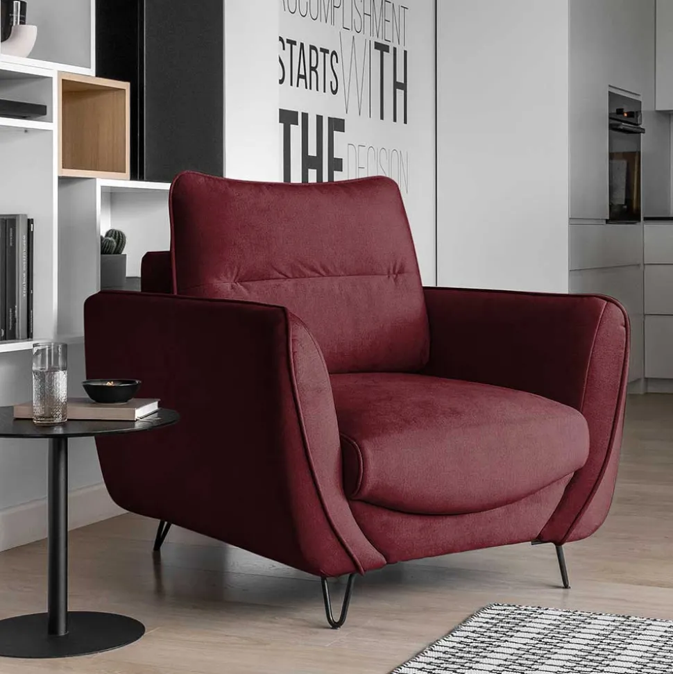 Roter Sessel in Bordeaux Samt - Yonella