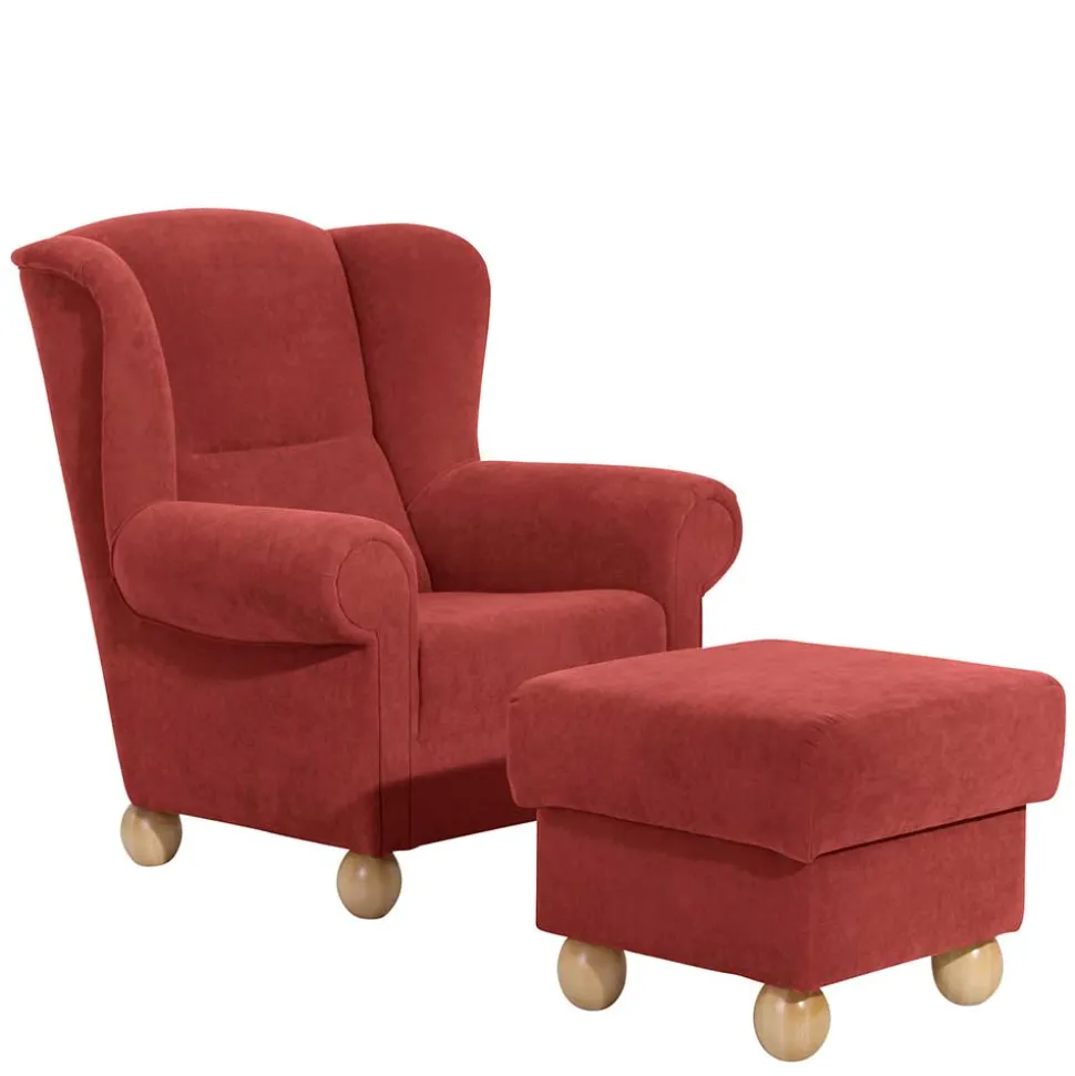 Roter Sessel mit Ohren aus Velours - Jamey