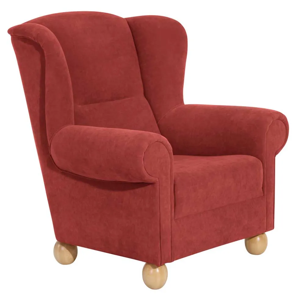 Roter Sessel mit Ohren aus Velours - Jamey