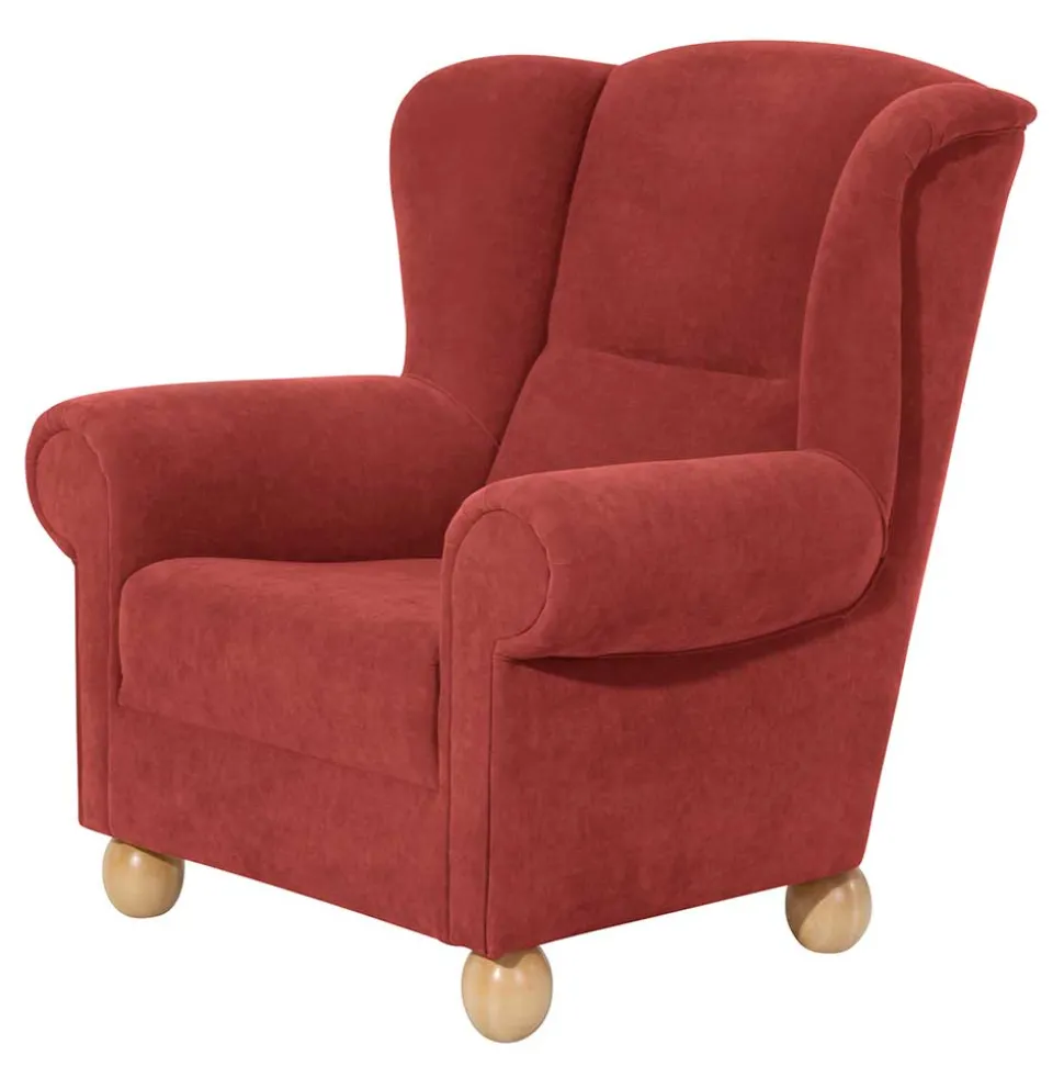 Roter Sessel mit Ohren aus Velours - Jamey