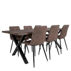 Räuchereiche Tisch & 6 Polsterstühle - Omy (siebenteilig)
