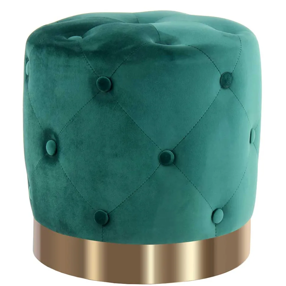 Runder Hocker in Grün Samt & Gold Metall - Emiato