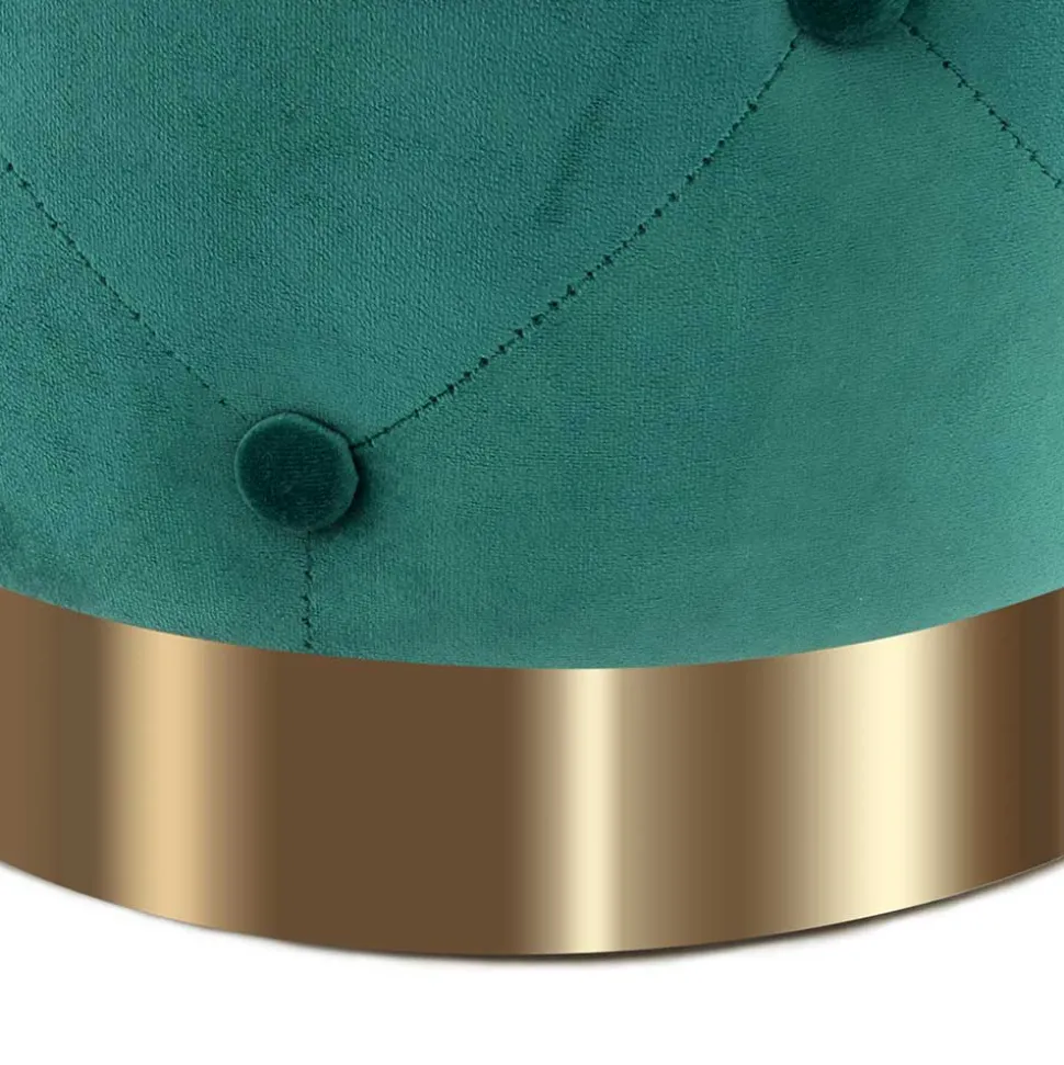Runder Hocker in Grün Samt & Gold Metall - Emiato