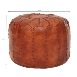Runder Lederhocker in Cognac Braun - Fernandez