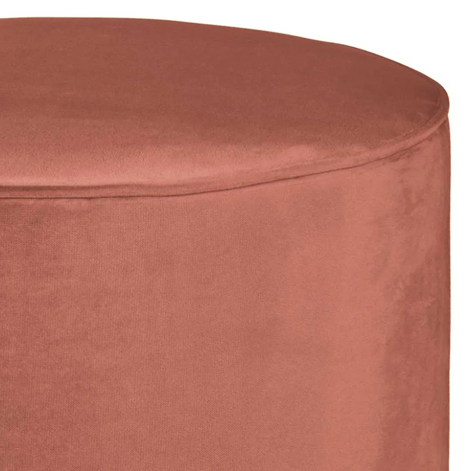 Runder Samt Polsterhocker in Rosa - Bados