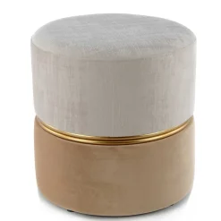 Runder Samthocker in Creme & Beige & Gold - Charlie