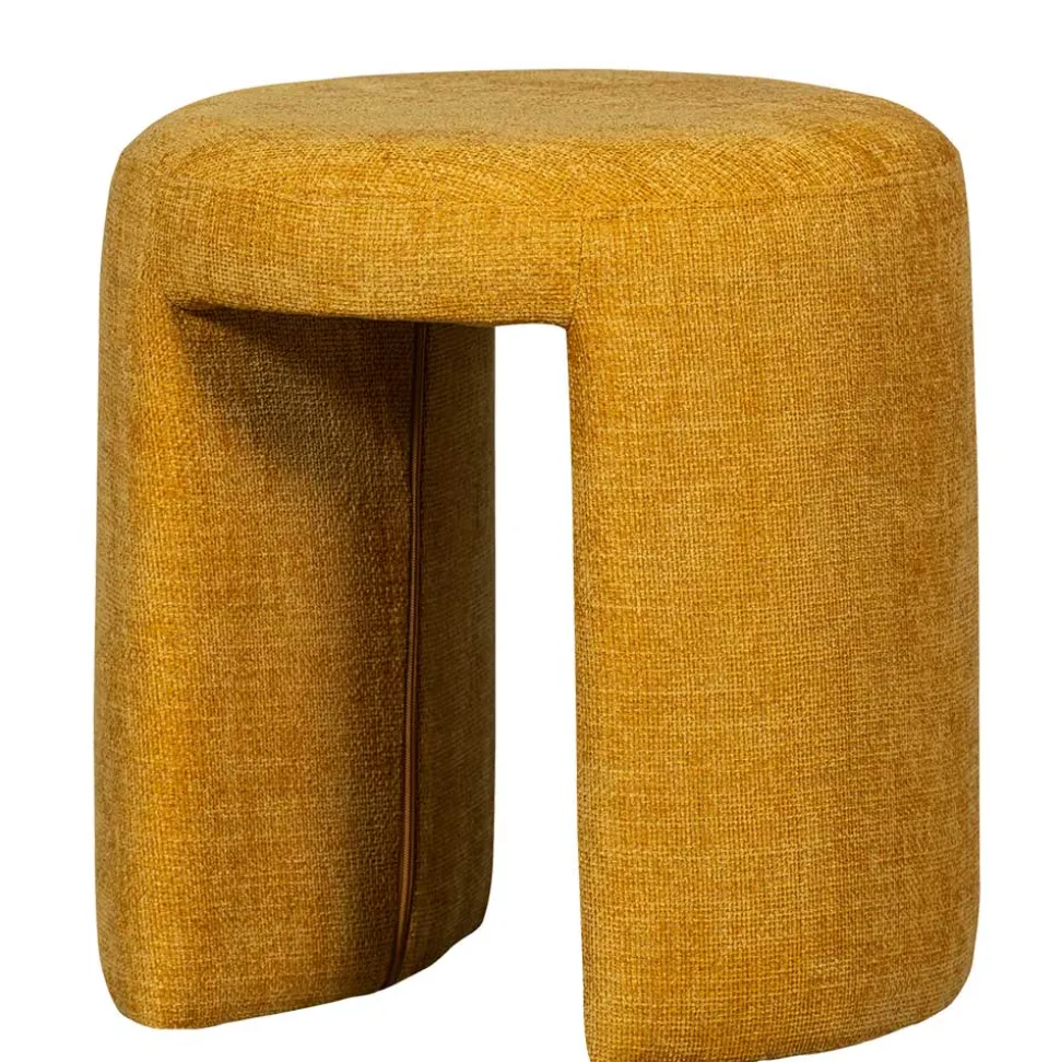 Runder Sitzhocker in Gelb Chenillebezug - Lourettes (2er Set)