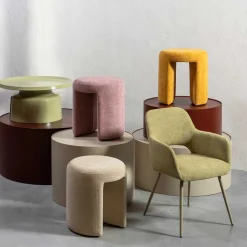 Runder Sitzhocker in Gelb Chenillebezug - Lourettes (2er Set)