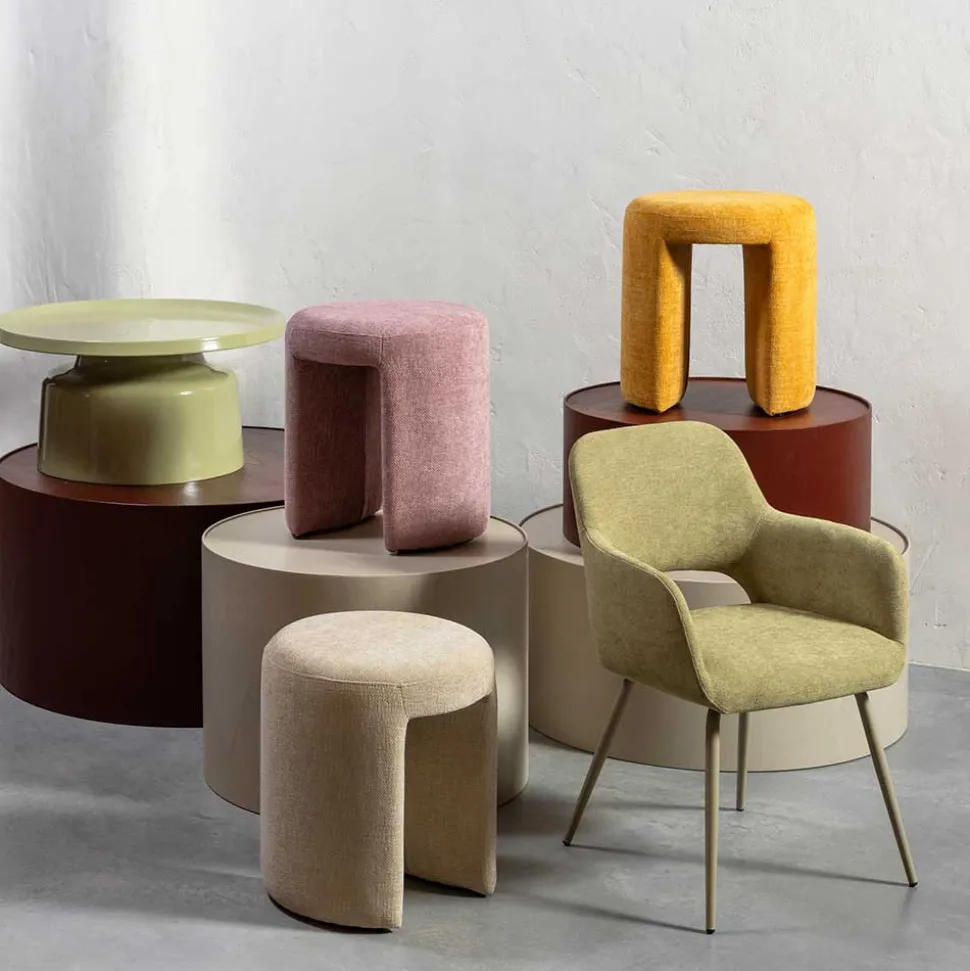 Runder Sitzhocker in Gelb Chenillebezug - Lourettes (2er Set)