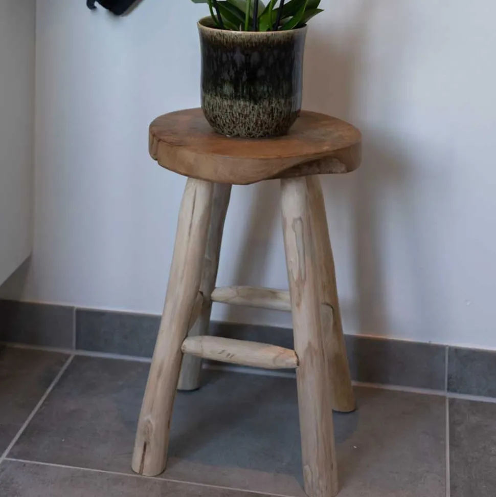 Rustikaler Holzhocker aus Teak Massivholz - Isabelona