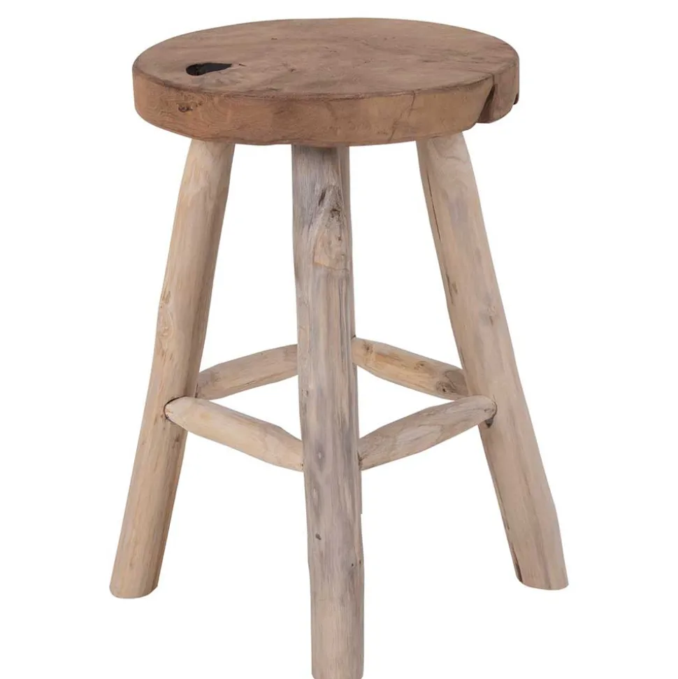 Rustikaler Holzhocker aus Teak Massivholz - Isabelona