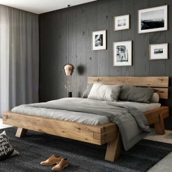 Rustikal-modernes Bett aus Asteiche Massivholz - Raistan