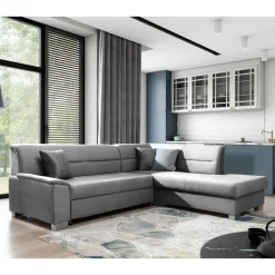 Samt Eckcouch in Grau mit Bettfunktion - Elhan