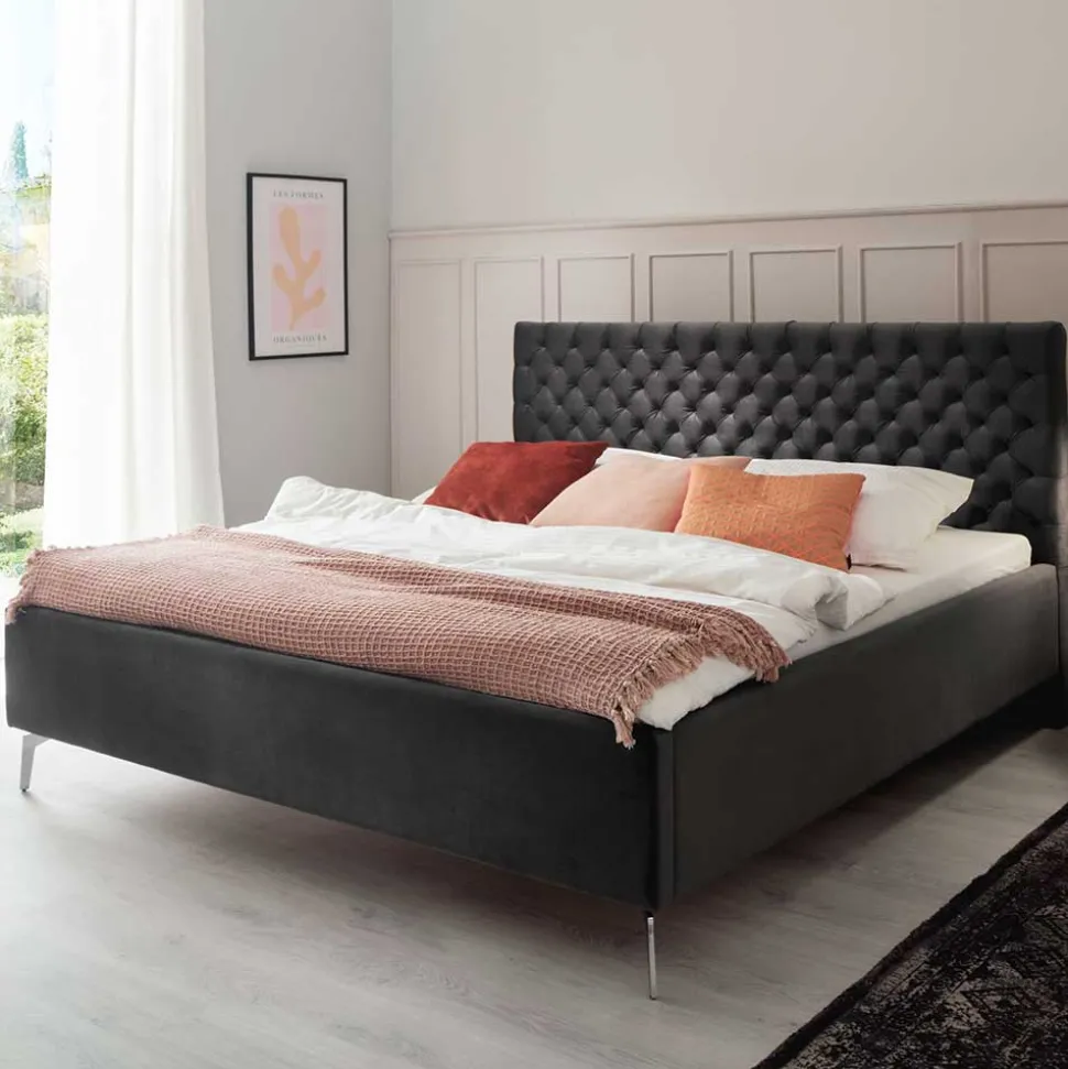 Samt Polsterbett mit Chesterfield Kopfteil - Badehma