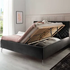 Samt Polsterbett mit Chesterfield Kopfteil - Badehma