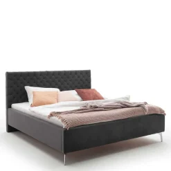 Samt Polsterbett mit Chesterfield Kopfteil - Badehma