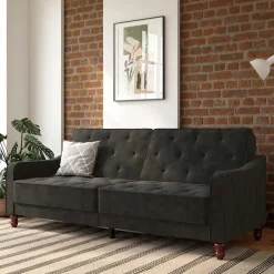 Samtsofa mit Bettfunktion in Dunkelgrau - Rubanina