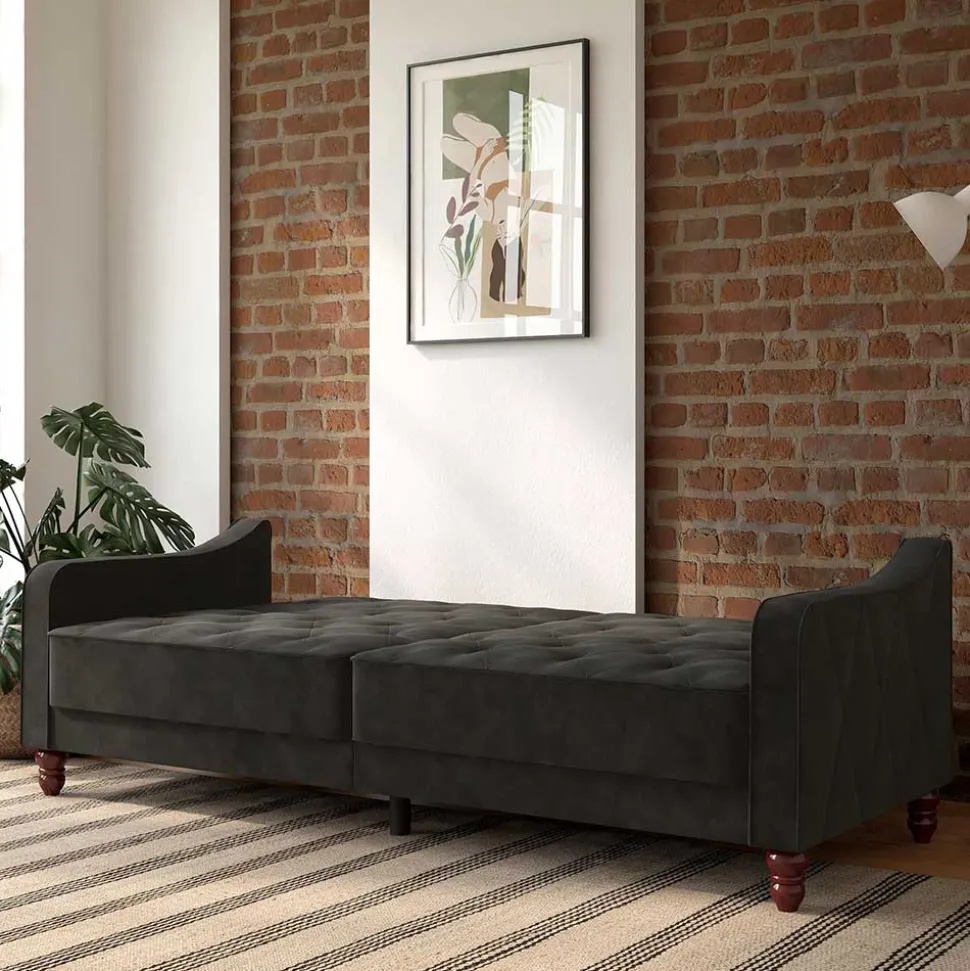 Samtsofa mit Bettfunktion in Dunkelgrau - Rubanina