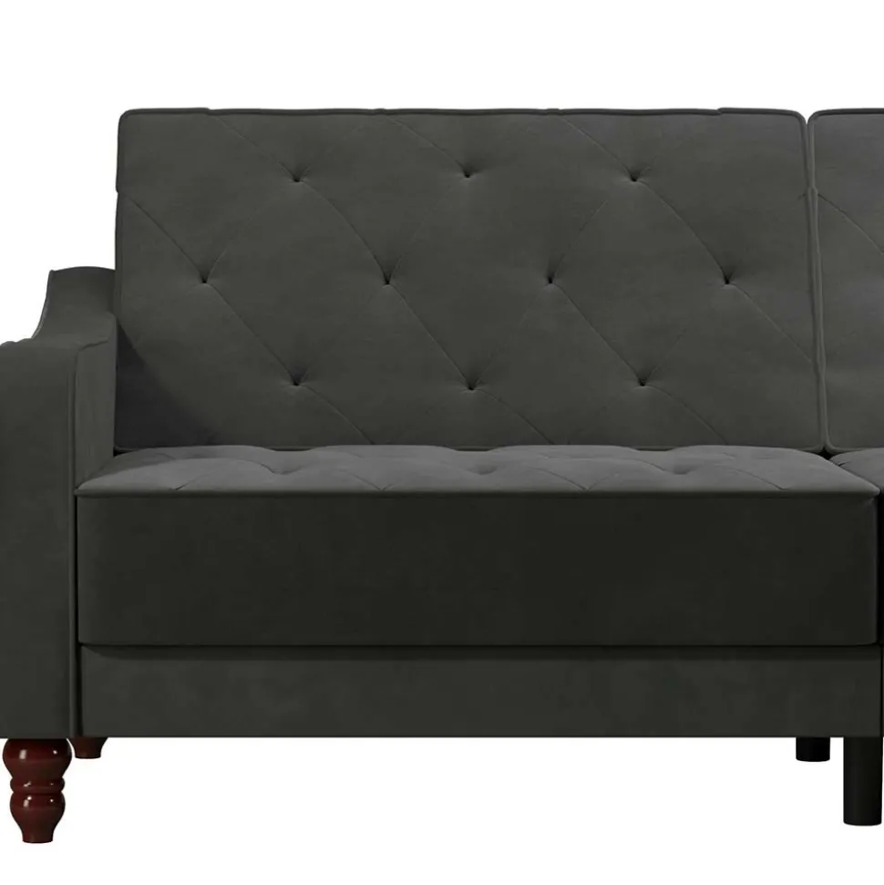 Samtsofa mit Bettfunktion in Dunkelgrau - Rubanina