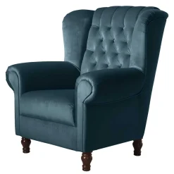 Samtvelours Chesterfield-Polstersessel in Petrol - Varescan
