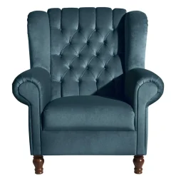 Samtvelours Chesterfield-Polstersessel in Petrol - Varescan