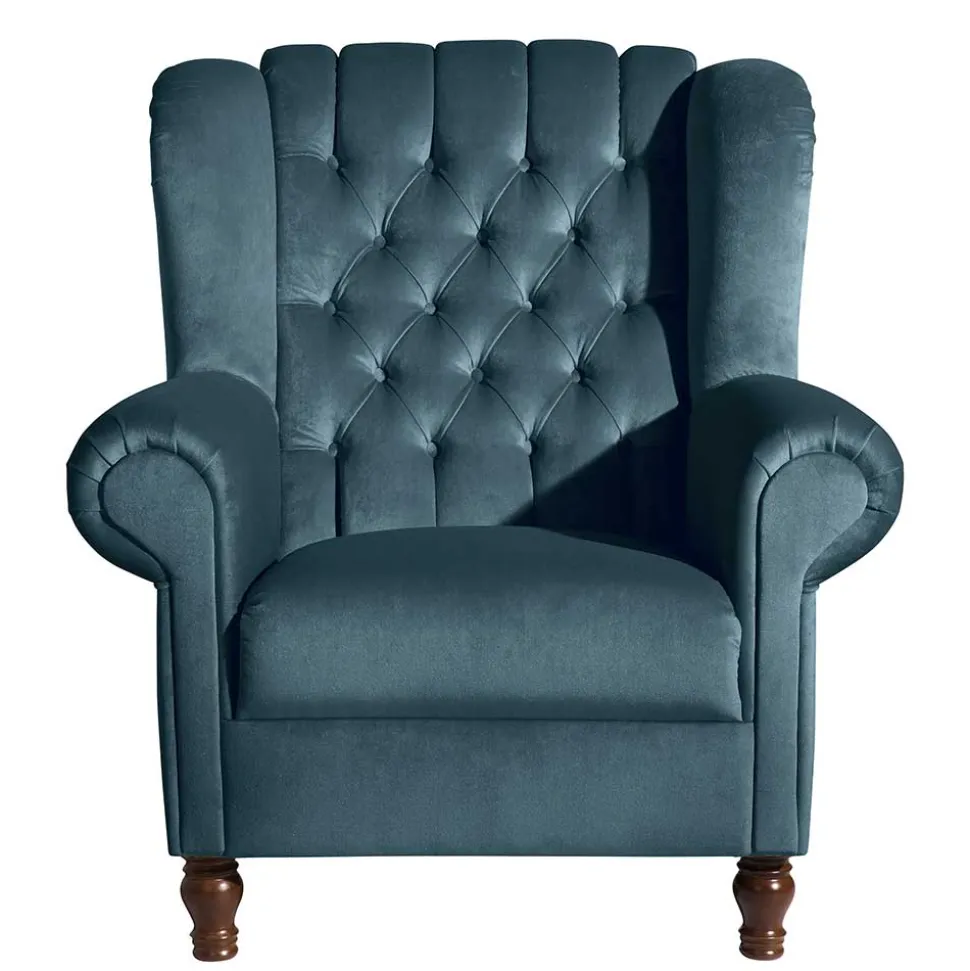 Samtvelours Chesterfield-Polstersessel in Petrol - Varescan