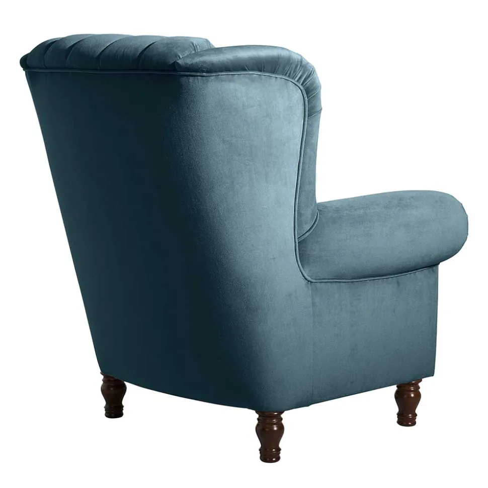 Samtvelours Chesterfield-Polstersessel in Petrol - Varescan