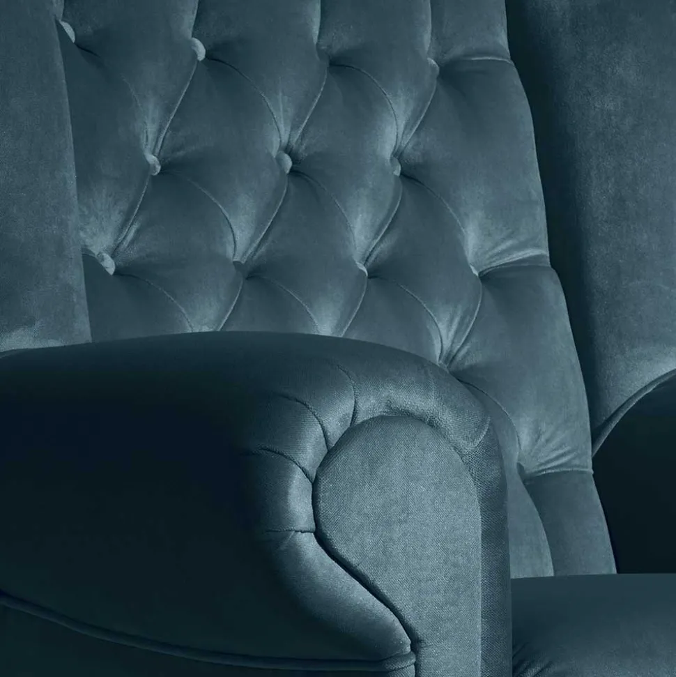 Samtvelours Chesterfield-Polstersessel in Petrol - Varescan