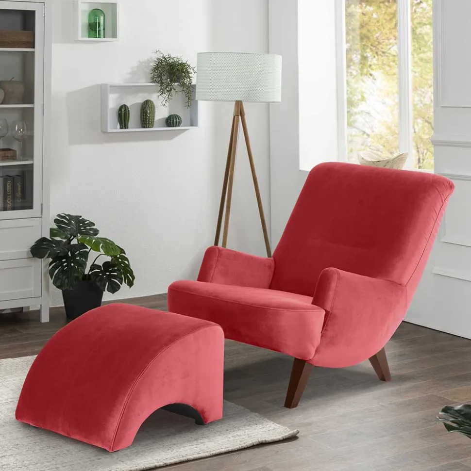 Samtvelours Lesesessel in Rot - Haniata