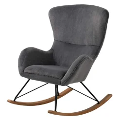 Scandi Chic Schaukelstuhl in Dunkelgrau Plüsch - Sotrigo