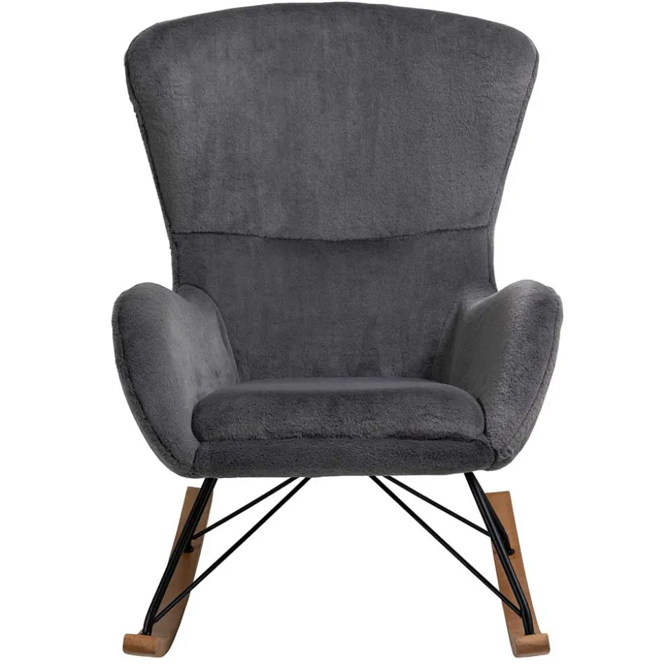 Scandi Chic Schaukelstuhl in Dunkelgrau Plüsch - Sotrigo