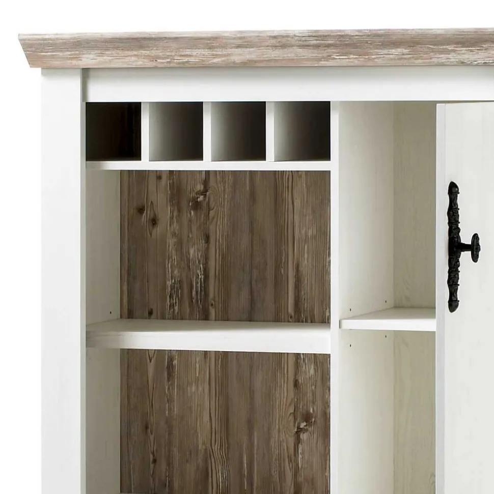 Scandi Landhaus Wohnzimmermöbel Set Nedita in Weiß (vierteilig)