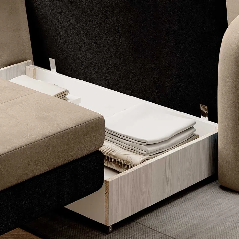 Schlafcouch in Beige und Dunkelbraun - Calming
