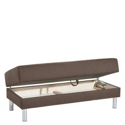 Schlafcouch mit Hocker in Beigegrau mit Chrom - Defelira (zweiteilig)