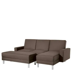 Schlafcouch mit Hocker in Beigegrau mit Chrom - Defelira (zweiteilig)