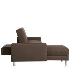 Schlafcouch mit Hocker in Beigegrau mit Chrom - Defelira (zweiteilig)