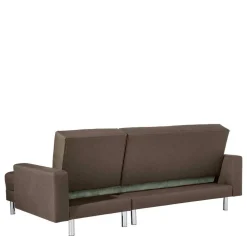 Schlafcouch mit Hocker in Beigegrau mit Chrom - Defelira (zweiteilig)