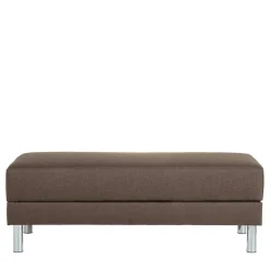 Schlafcouch mit Hocker in Beigegrau mit Chrom - Defelira (zweiteilig)