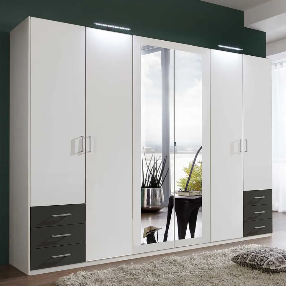 Schlafzimmer Kleiderschrank in Weiß & Dunkelgrau - Shakti