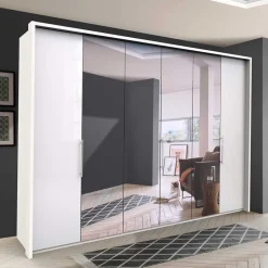 Schlafzimmerschrank mit Spiegel & Glas Front in Weiß - Dolienca